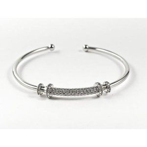 Elegant Center Curved Pave CZ Bar Thin Bracelet